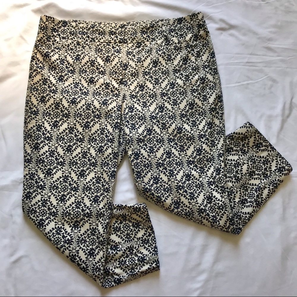 Loft Marissa pants, cream & navy floral print, 12P